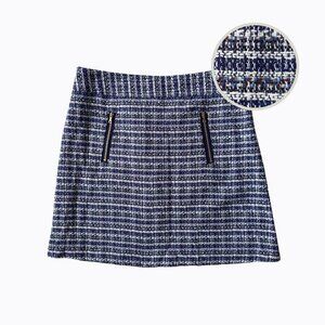 Loft Tweed Mini A-Line Skirt Sz 6P Blue White Academia Preppy Y2K Office Siren